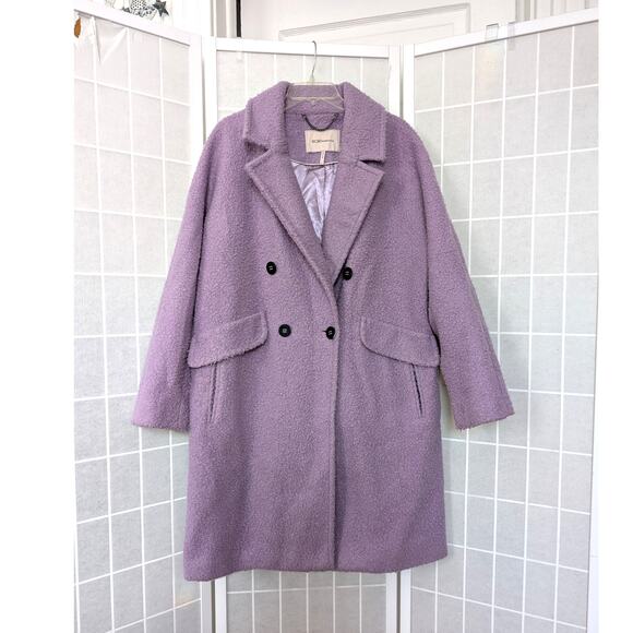 BCBGeneration Womens Double-Breasted Boucle Walker Coat Purple Iris Size XL - Picture 2 of 9